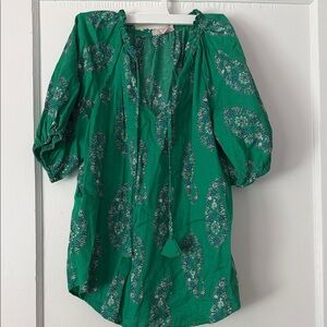 Knox Rose Green Floral Blouse with Blue Accents